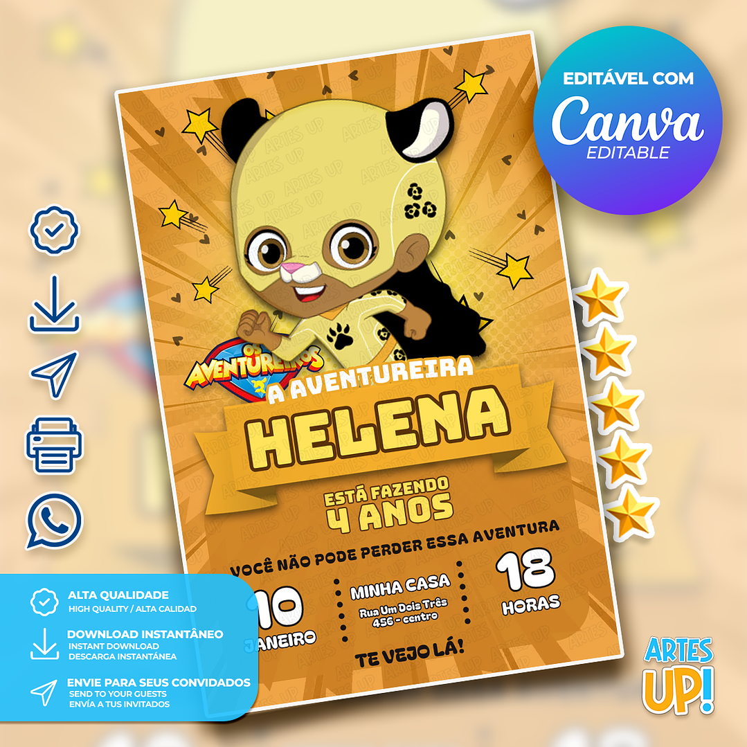 Convite de Aniversário Aventureira Amarela 1