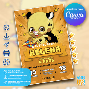 Invitación de cumpleaños aventurera amarilla