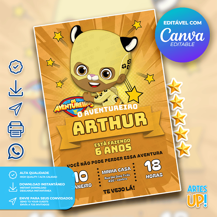 Convite de Aniversário Aventureiro Amarelo 1