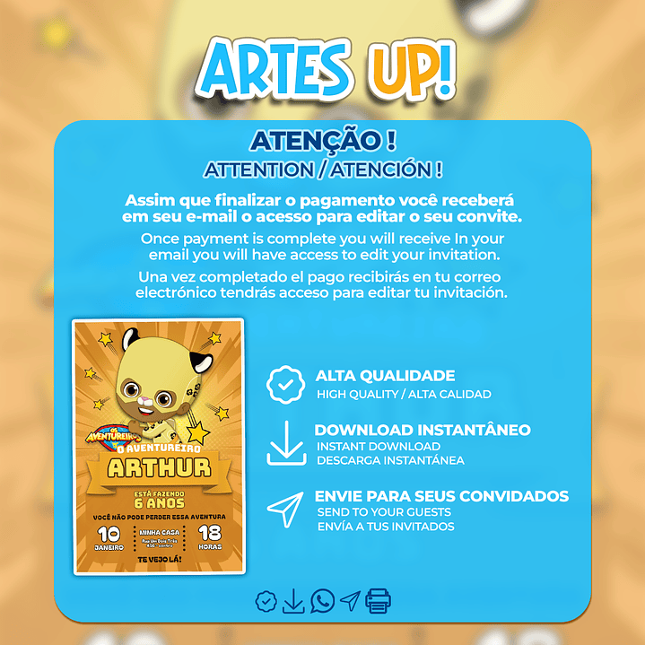 Convite de Aniversário Aventureiro Amarelo 2