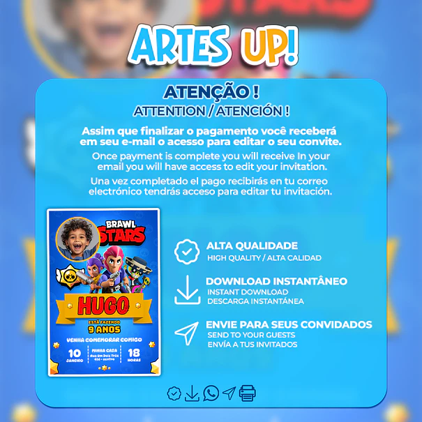 Convite de Aniversário Brawl Stars com Foto 2