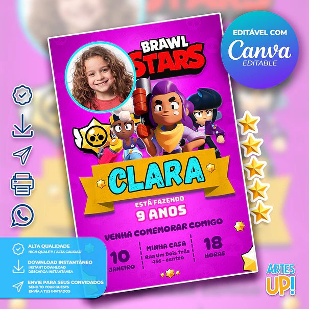 Invitación de cumpleaños de Brawl Stars con foto 1