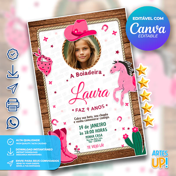 Birthday Invitation for Cowgirl, Ana Castela with Photo 1