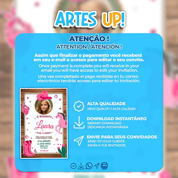 Birthday Invitation for Cowgirl, Ana Castela with Photo 2