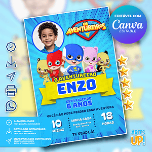 Invitación de cumpleaños de Los Aventureros con foto