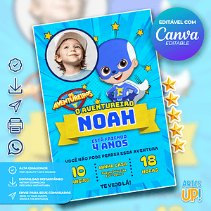 Invitación de cumpleaños del aventurero azul con foto