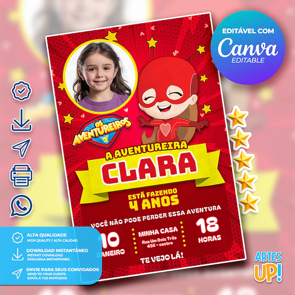 Invitación de cumpleaños del Aventurero Rojo con foto 1
