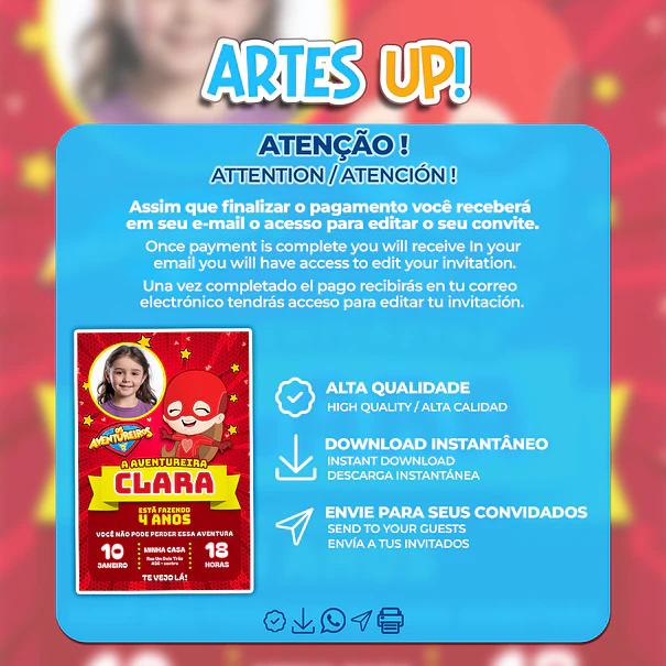 Invitación de cumpleaños del Aventurero Rojo con foto 2