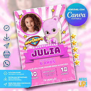 Invitación de cumpleaños aventurera rosa con foto