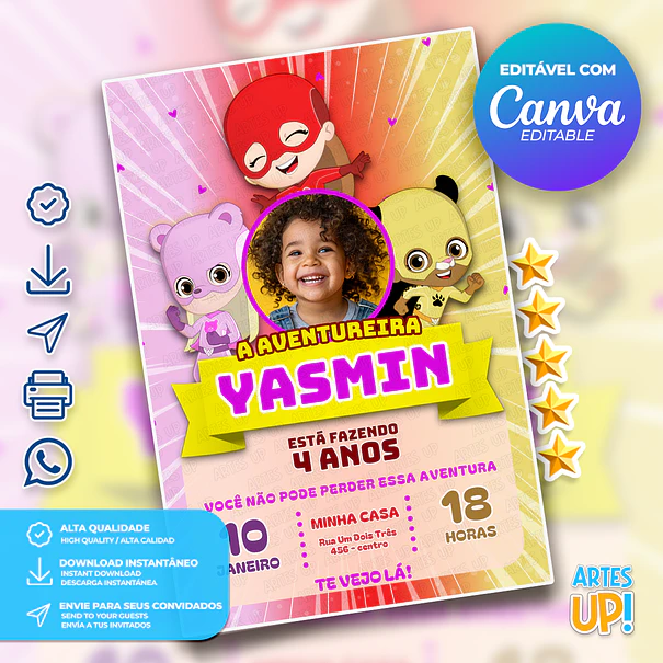 Convite de Aniversário Aventureiras com Foto 1
