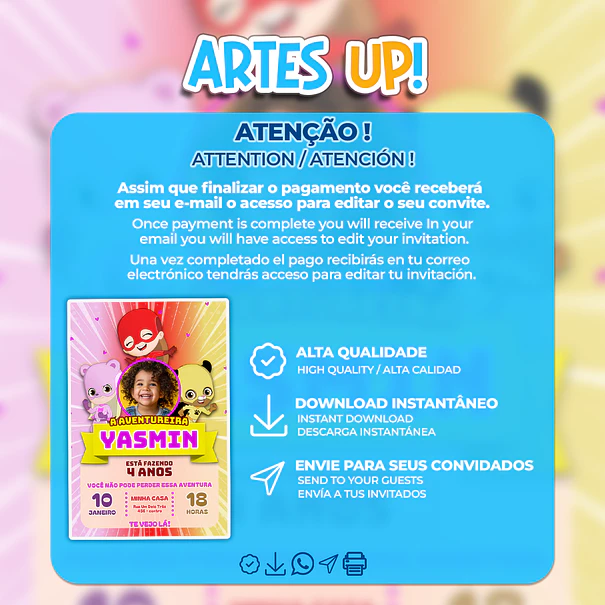 Convite de Aniversário Aventureiras com Foto 2