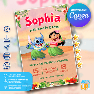 Invitación de cumpleaños de Lilo y Stitch