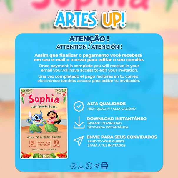 Convite de Aniversário Lilo & Stitch 2