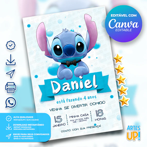 Convite de Aniversário Stitch 1