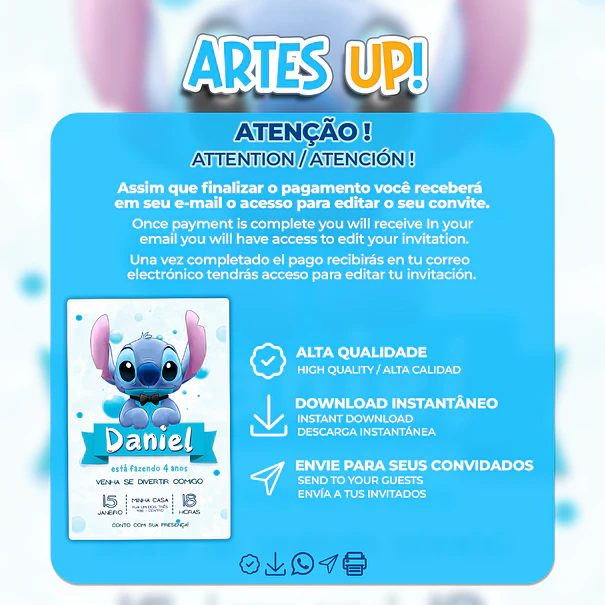 Convite de Aniversário Stitch 2