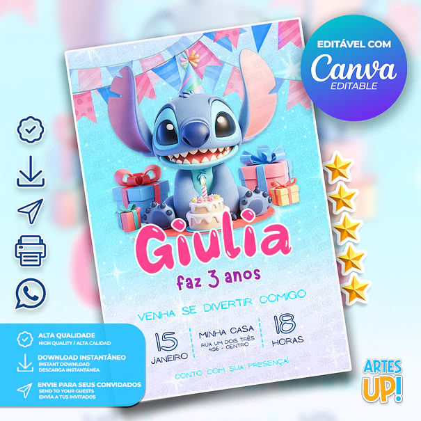 Convite de Aniversário Stitch 1