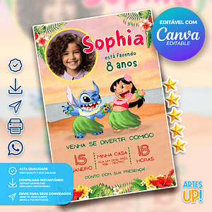 Invitación de cumpleaños de Lilo y Stitch con foto