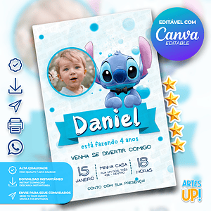 Invitación de cumpleaños de Stitch con foto