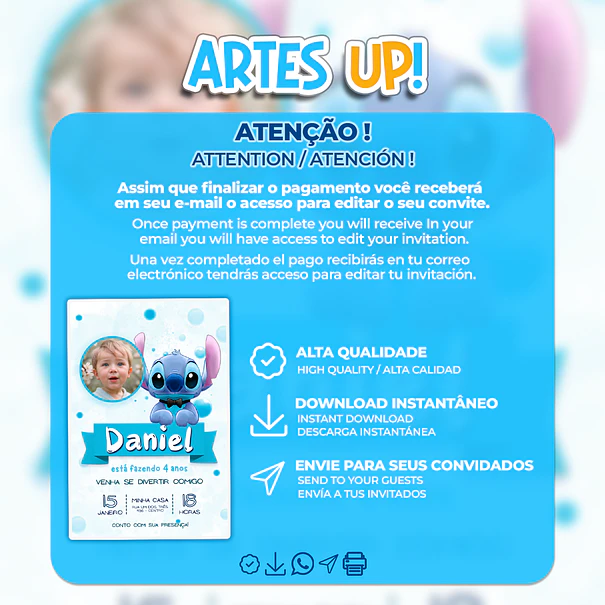 Convite de Aniversário Stitch com Foto 2