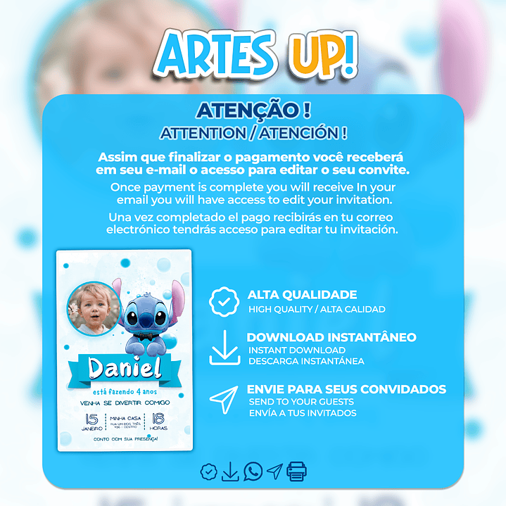 Convite de Aniversário Stitch com Foto 2