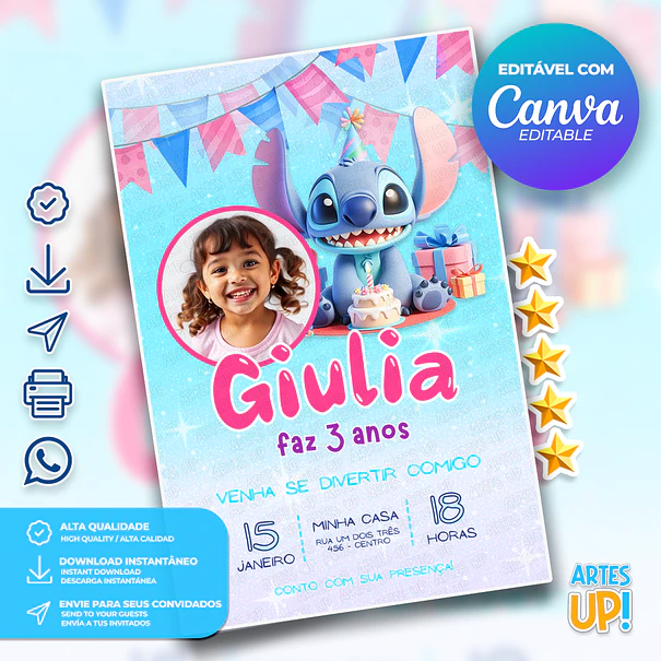 Stitch Birthday Invitation with Photo 1