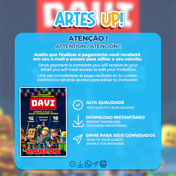 Convite de Aniversário Roblox 2