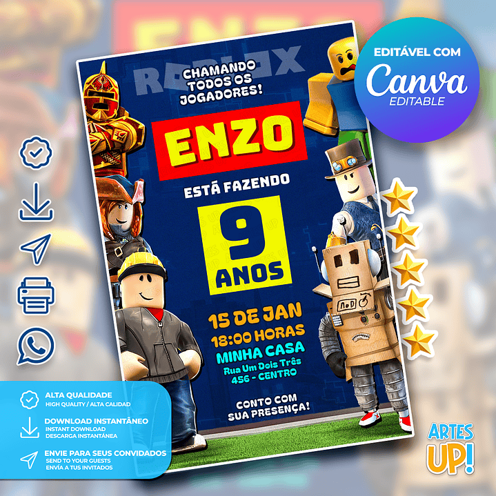 Convite de Aniversário Roblox 1