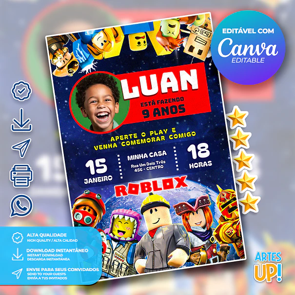 Invitación de cumpleaños de Roblox con foto 1