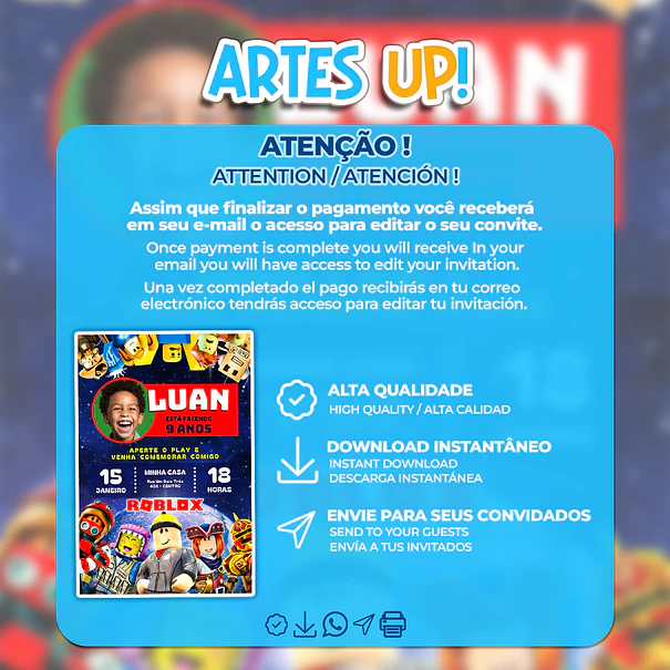 Invitación de cumpleaños de Roblox con foto 2