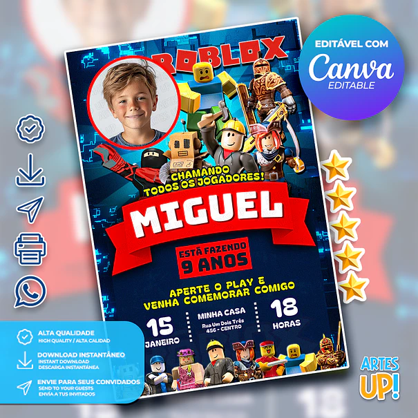Invitación de cumpleaños de Roblox con foto 1