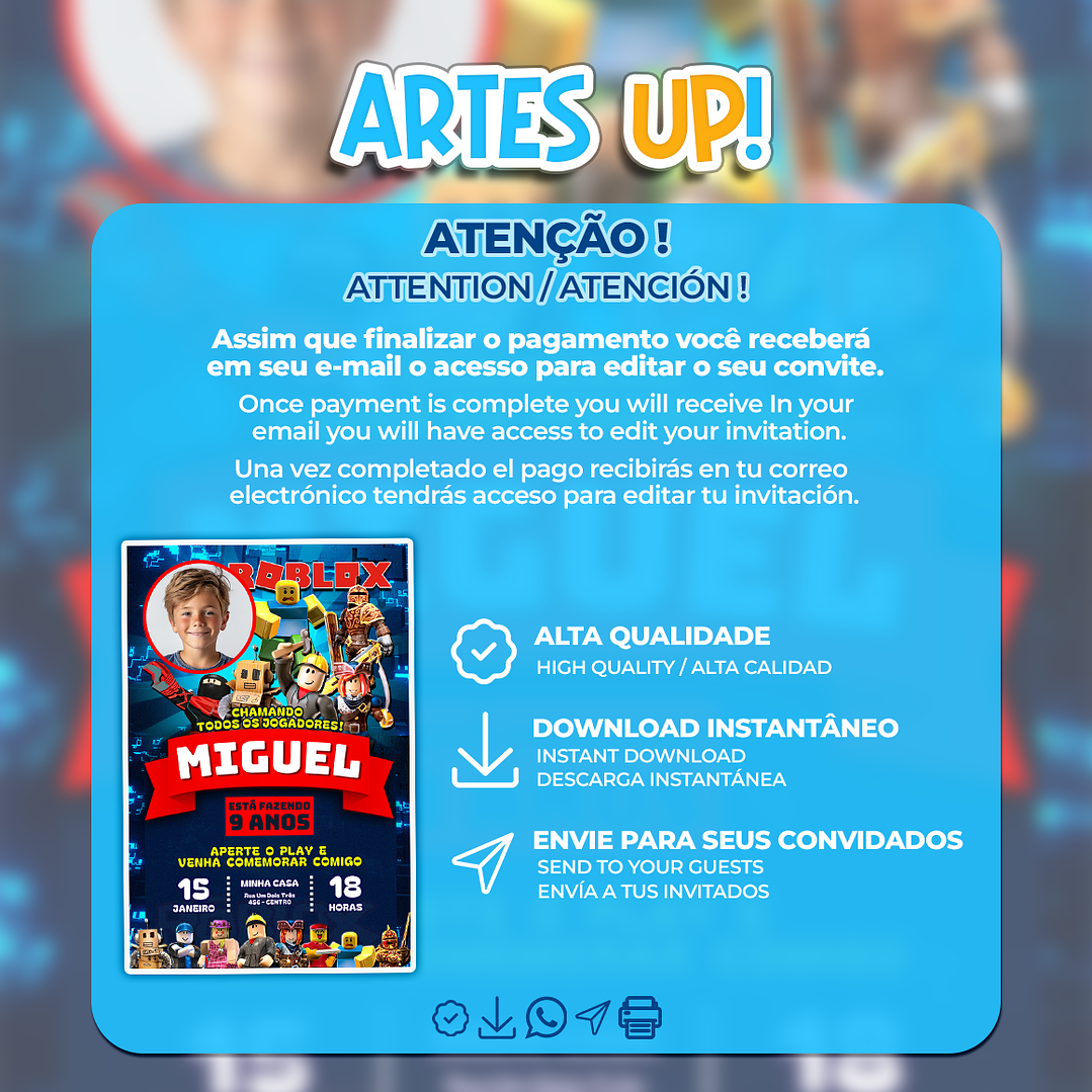 Convite de Aniversário Roblox com Foto 2