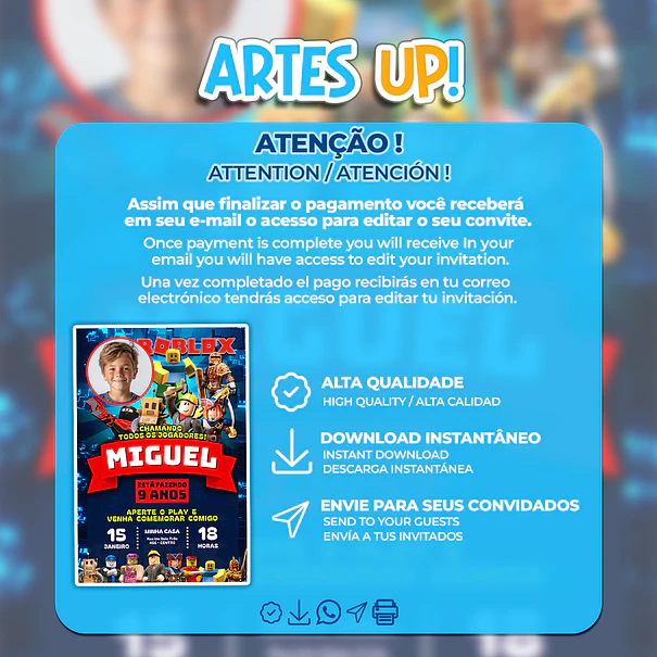 Invitación de cumpleaños de Roblox con foto 2