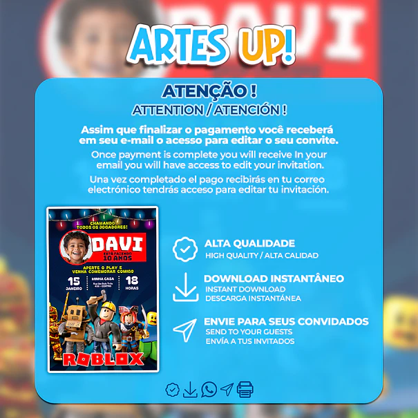 Invitación de cumpleaños de Roblox con foto 2