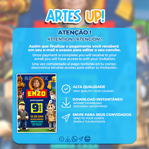 Invitación de cumpleaños de Roblox con foto 2