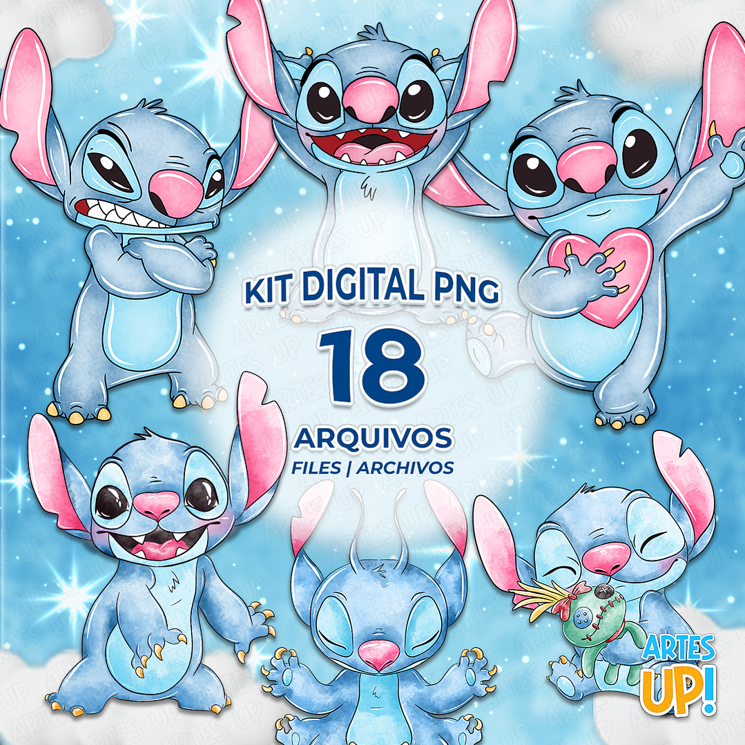 Kit Digital PNG Stitch Clipart Aquarela  1