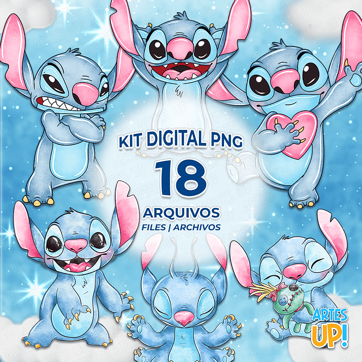 Kit Digital PNG Stitch Clipart Aquarela  1