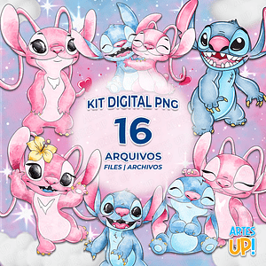 Kit digital PNG Stitch y Ángel Clipart Acuarela