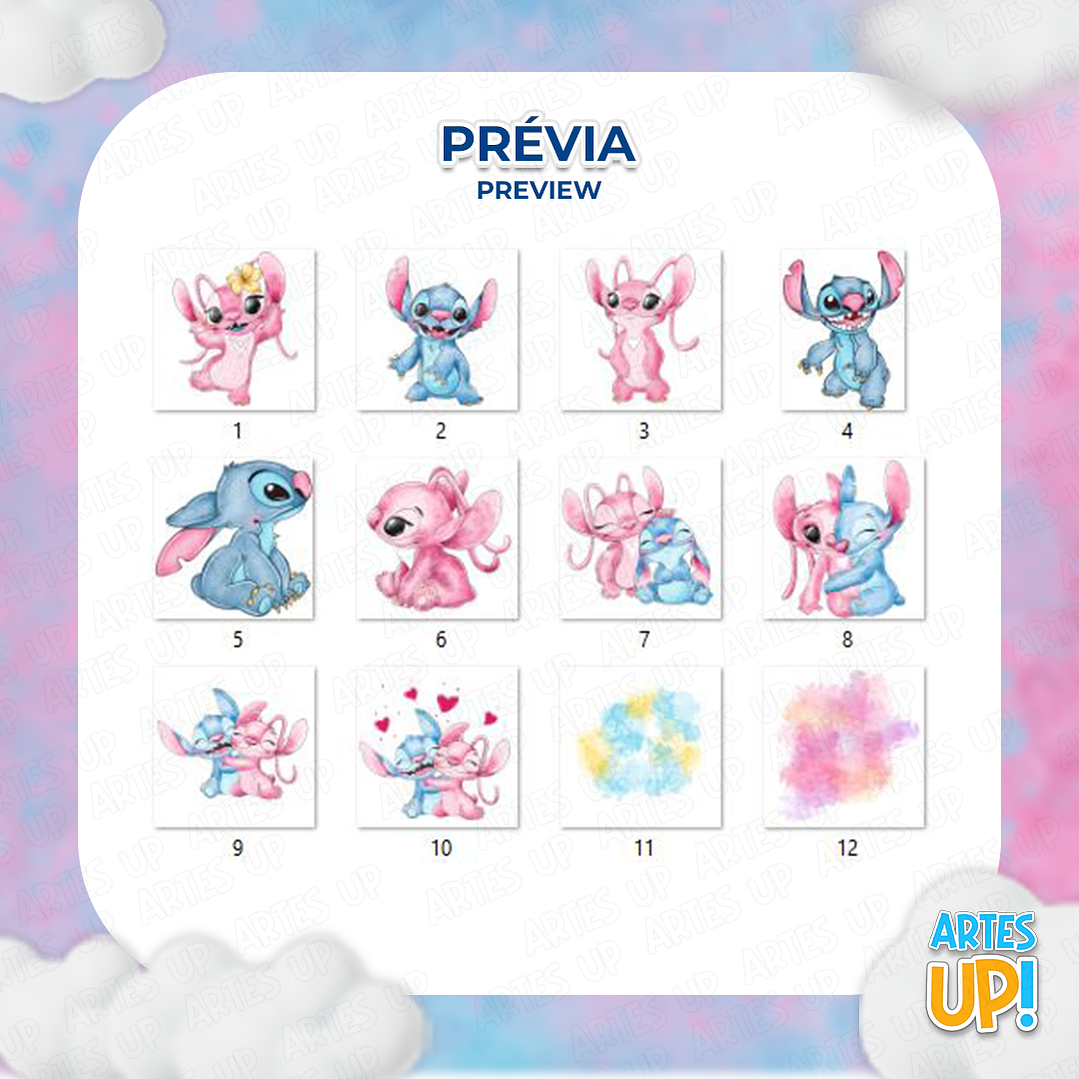 Kit Digital PNG Stitch e Angel Clipart Aquarela 2