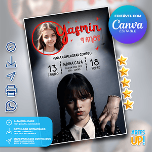 Invitación de cumpleaños de Merlina Addams con foto