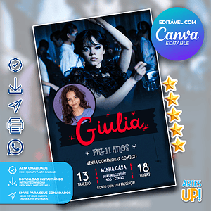 Invitación de cumpleaños de Merlina Addams con foto