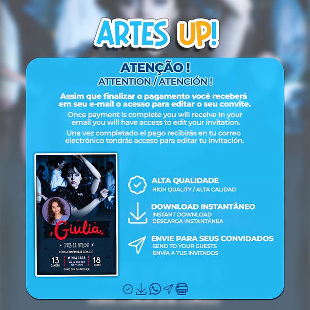 Invitación de cumpleaños de Wandinha Addams con foto 2