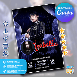 Invitación de cumpleaños de Merlina Addams con foto