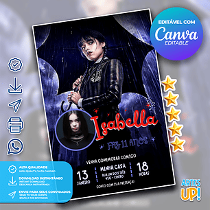 Convite de Aniversário Wandinha Addams com Foto