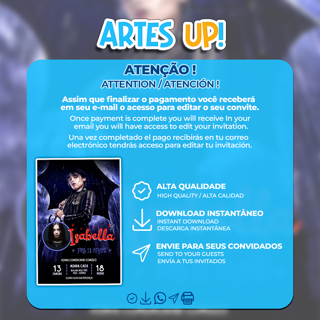 Convite de Aniversário Wandinha Addams com Foto 2