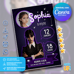 Invitación de cumpleaños de Merlina Addams con foto