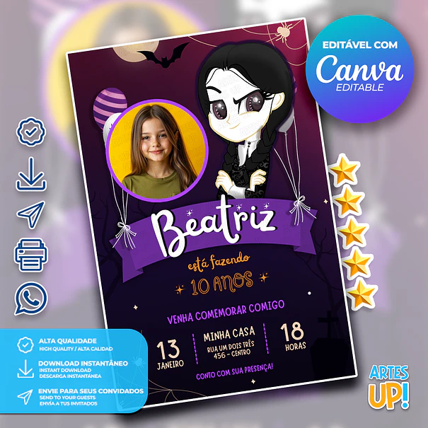 Invitación de cumpleaños de Wandinha Addams con foto 1