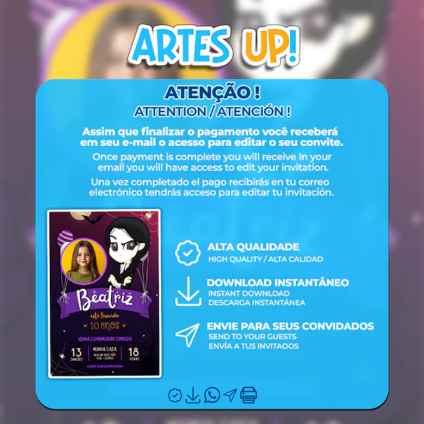 Invitación de cumpleaños de Wandinha Addams con foto 2