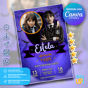 Invitación de cumpleaños de Merlina Addams con foto