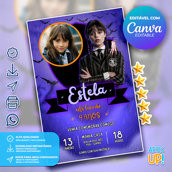 Invitación de cumpleaños de Wandinha Addams con foto 1