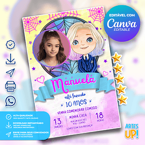 Invitación de cumpleaños de Enid en acuarela con foto